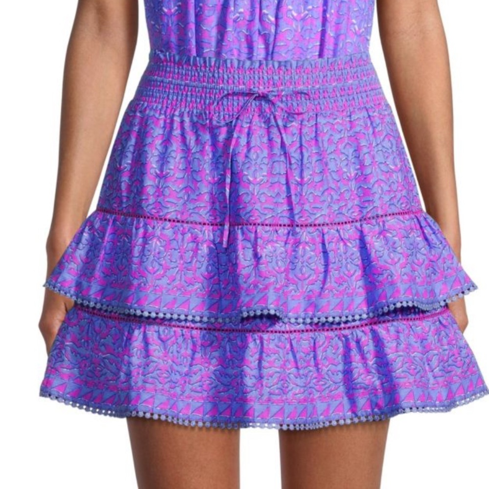 VINEYARD VINES Anegada Print Ruffled Bayside Blue Purple Miniskirt Size XL